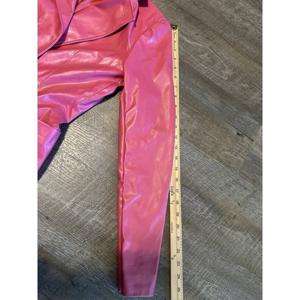 Vintage Shape Fx Bubblegum Pink Polyvinyl Blazer 10 Boss Babe Unique Retro - Picture 11 of 13